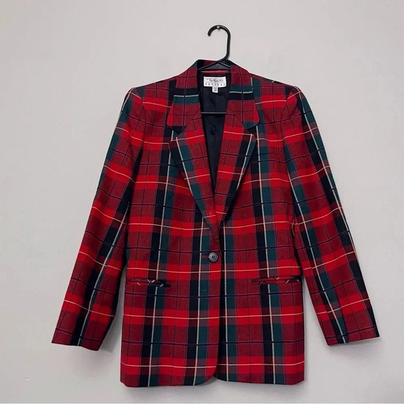 Talbots vintage plaid blazer holiday preppy Christmas Academia petite relaxedfit - Picture 2 of 9